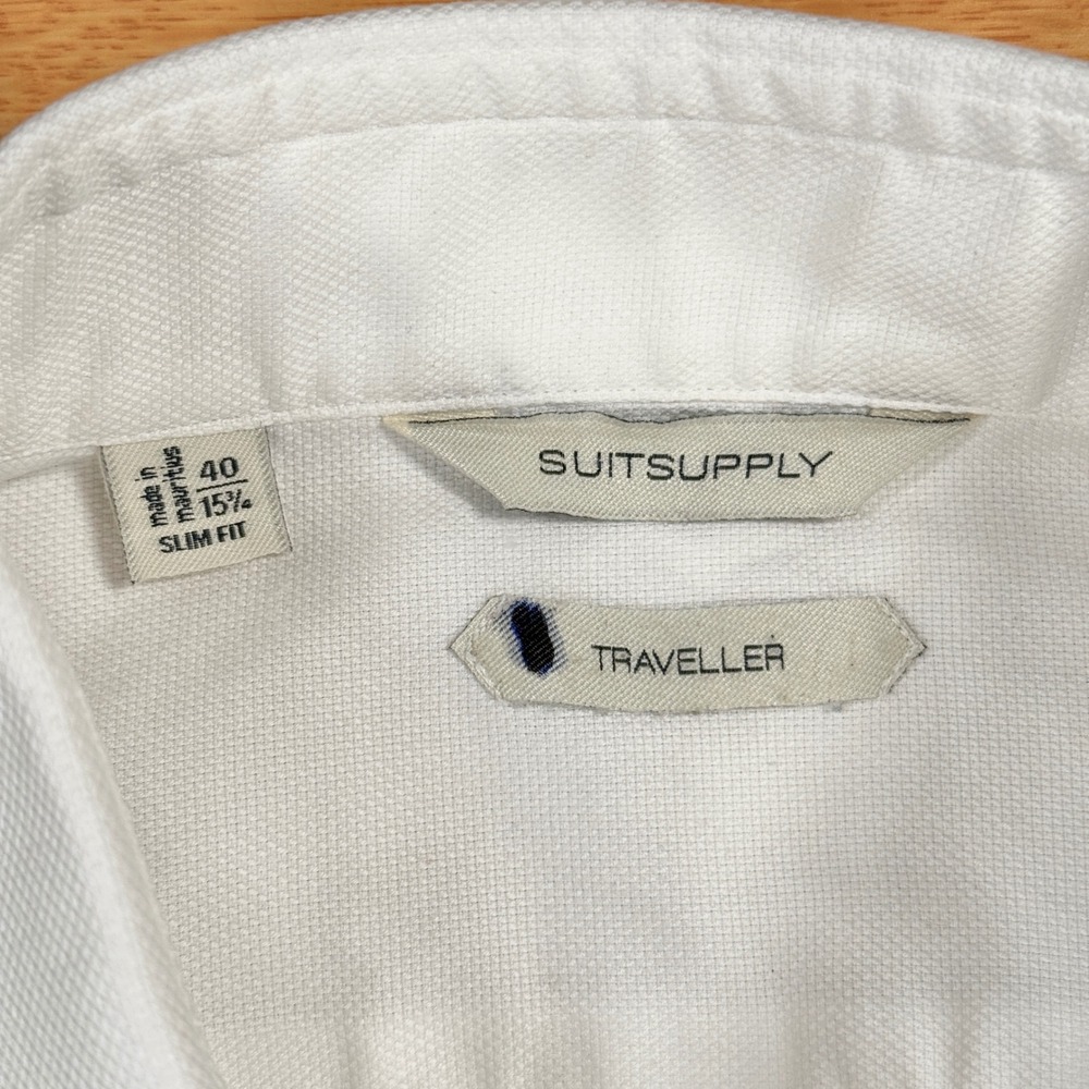 Suitsupply Traveller Shirt 15.75 / 40 White Cotton Slim Fit Dress Long Sleeve - Picture 3 of 9